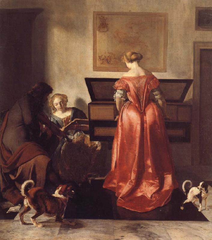 OCHTERVELT, Jacob A Woman Playing a Virgind,AnotherSinging and a man Playing a Violin Germany oil painting art